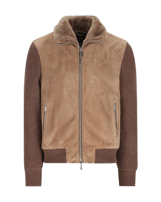 Moorer Brown Shearling Collar Zip-Up Jacket for men