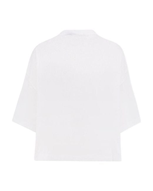 Miu Miu White Logo-Detailed Cropped T-Shirt