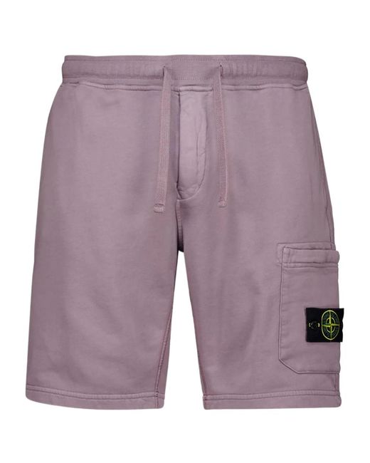 Stone Island Purple Drawstring Fleece Shorts for men