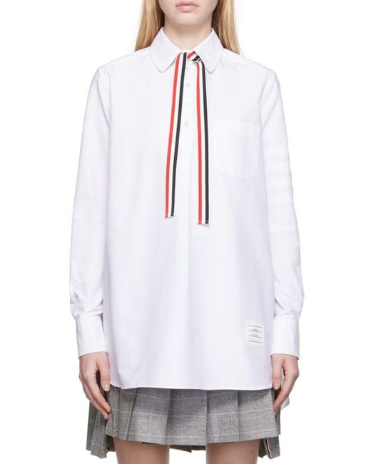 Thom Browne White Rwb Bow-Tie Detail Long-Sleeve Shirt