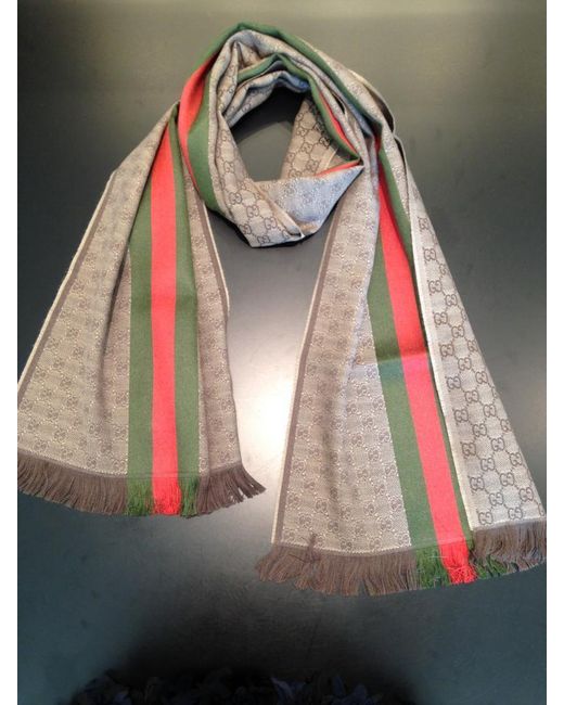 Gucci Brown Gg Jacquard Knit Scarf With Web And Fringe for men