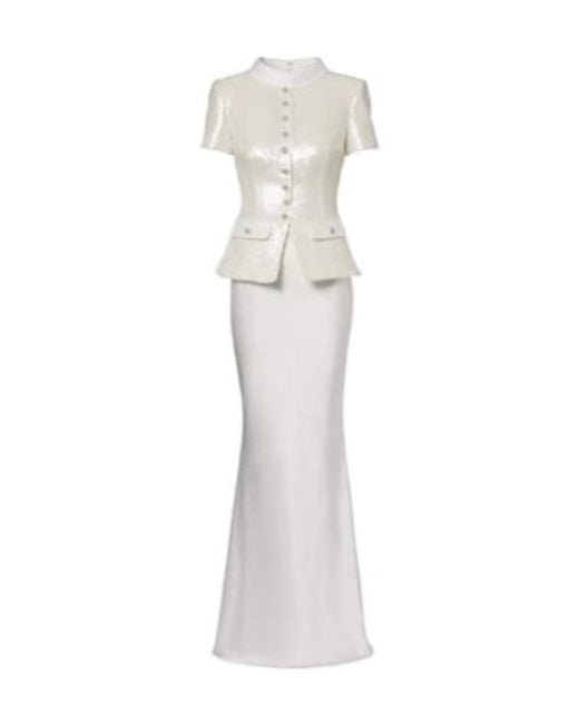 Self-Portrait White Sequined Maxi Dress