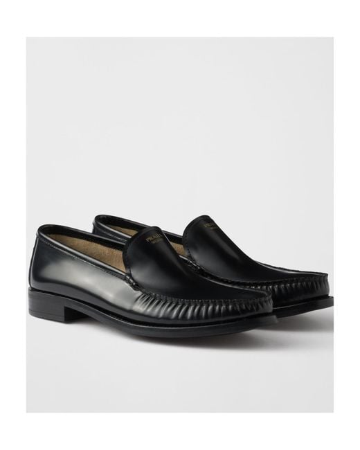 Prada Black Logo-Debossed Ruched Loafers