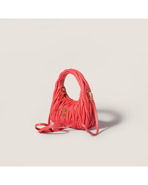 Miu Miu Red Wander Matelassé Nappa Leather Hobo Bag