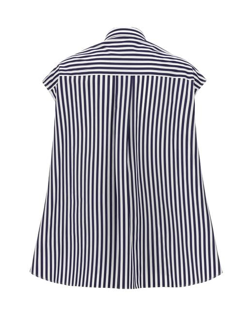 Sacai Blue Striped Poplin Sleeveless Shirt