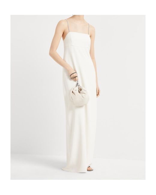 Brunello Cucinelli White Shiny Straps Crepe Square-Neck Dress
