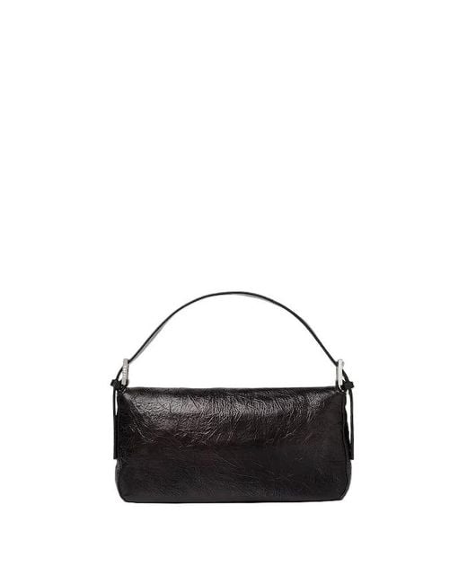 Fendi Black Baguette Ff Buckle Cracked Shoulder Bag