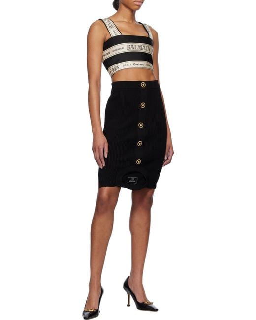 Balmain Black Short Optical Illusion Ribbed Knit Skirt