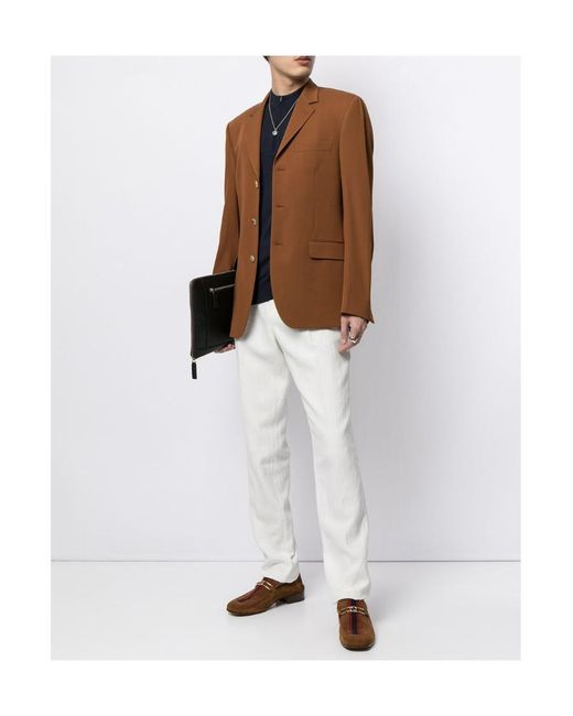Brunello Cucinelli White Pleat-Detailing Linen Tapered Trousers for men