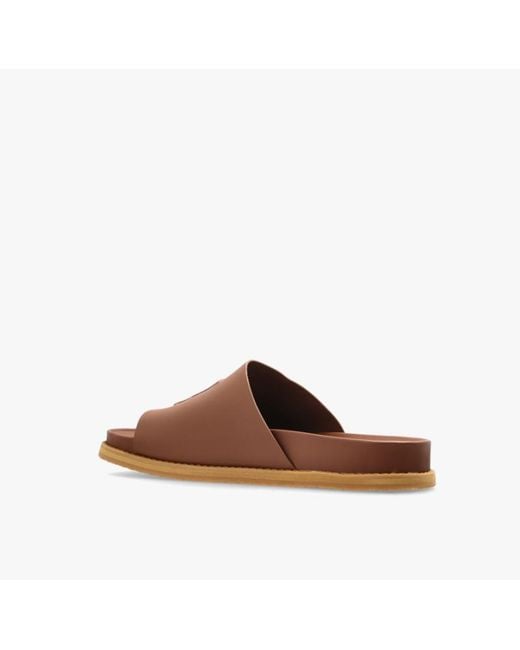 Amiri Brown Logo Leather Slides for men