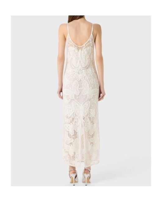 Blumarine White Handmade Embroidery Long Mesh Dress
