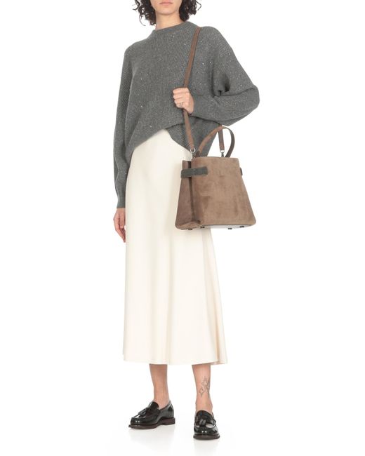 Brunello Cucinelli Brown Embellished Top Handle Bag