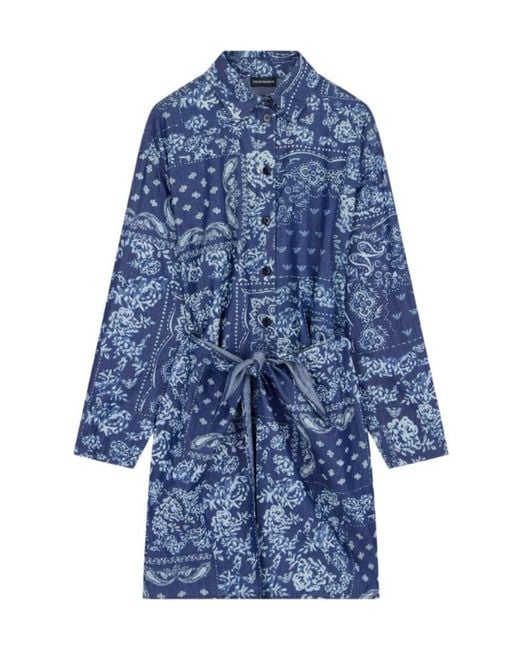 Emporio Armani Blue Bandana-Print Tie-Front Asymmetric Dress