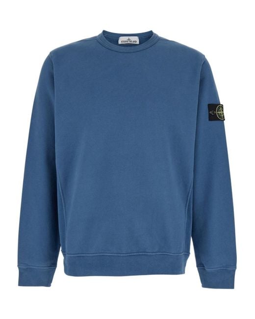 Stone Island Blue Compass Patch Crewneck Sweatshirt for men