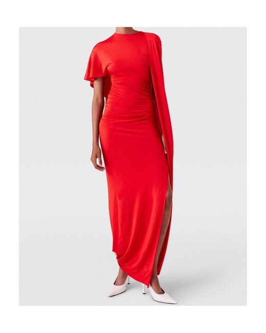 Stella McCartney Red Asymmetric Cape Maxi Dress