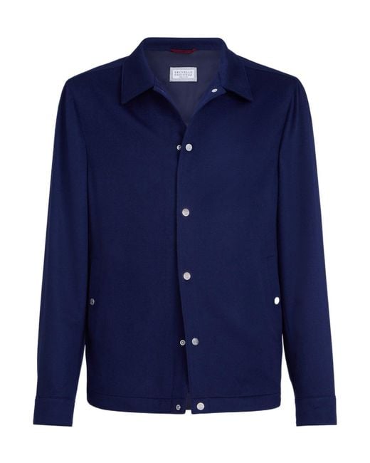 Brunello Cucinelli Blue Flannel-Texture Cashemere Shirt Jacket for men