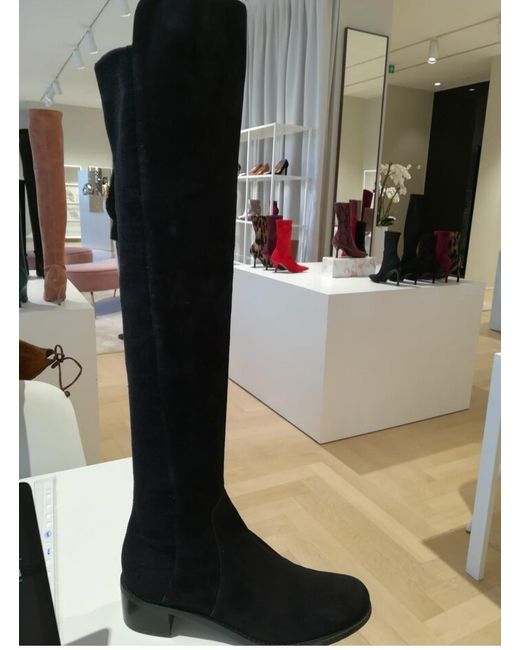 Stuart Weitzman Black Long Round-Headed Boots