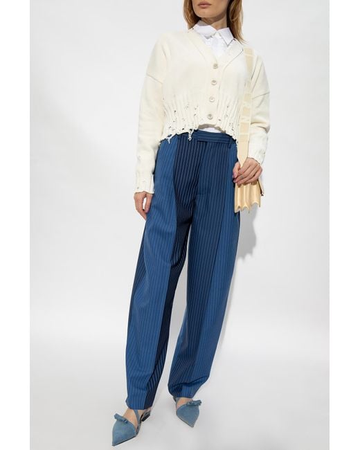 Marni White Distressed Cropped Knitted Cardigan