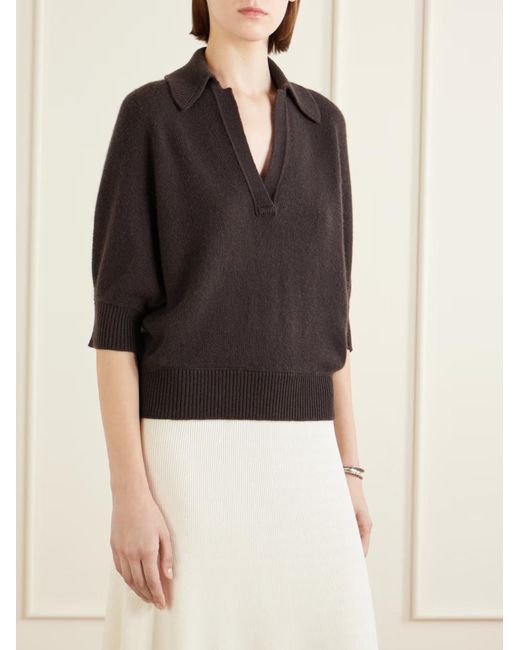 Proenza Schouler Black Vella Cashmere Polo Collar Sweater