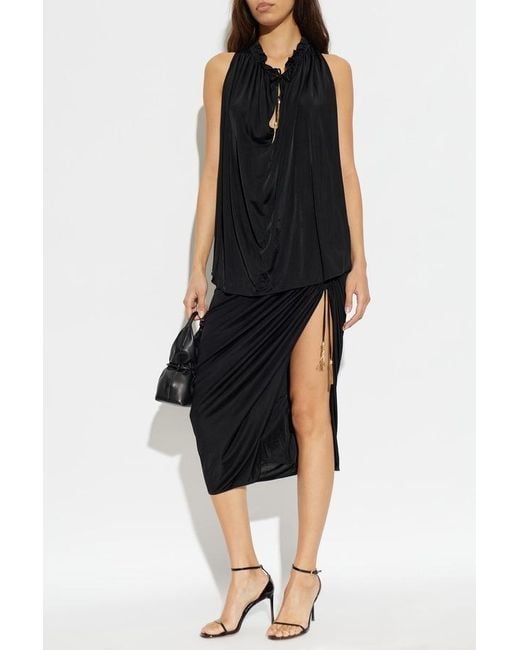Balmain Black Flowy Pleated Knit Top