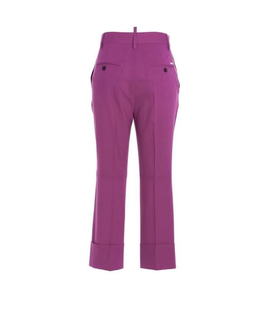 DSquared² Purple Pleated Wide-Leg Trousers