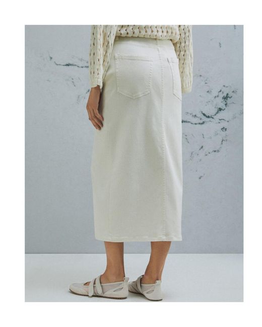 Marella White Straight-Fit Stretch Bull Denim Skirt