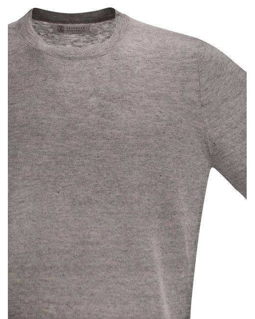 Brunello Cucinelli Gray Linen And Cotton Crew Neck T-Shirt for men