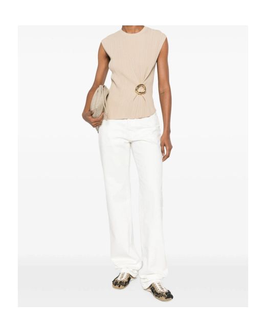 Joseph Natural Pleated Ring-Detail Top