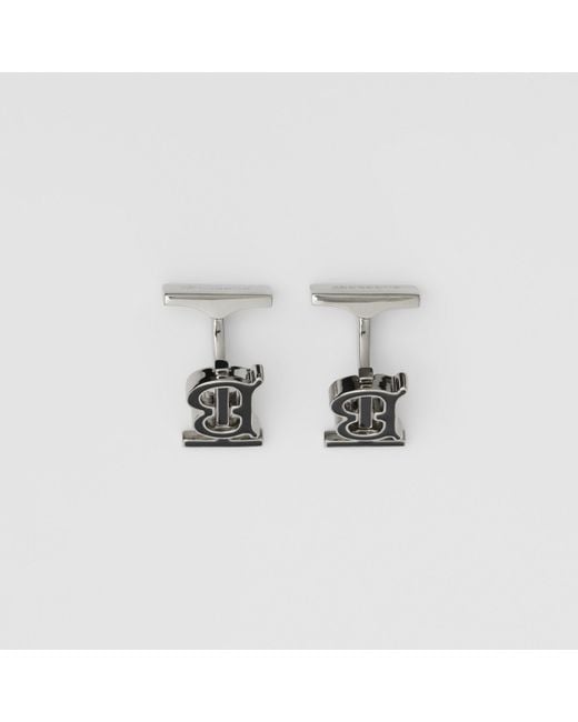 Burberry White Monogram Motif Enamel And Palladium-Plated Cufflinks for men