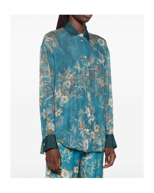 Forte_forte Blue Floral-Print Silk-Blend Shirt