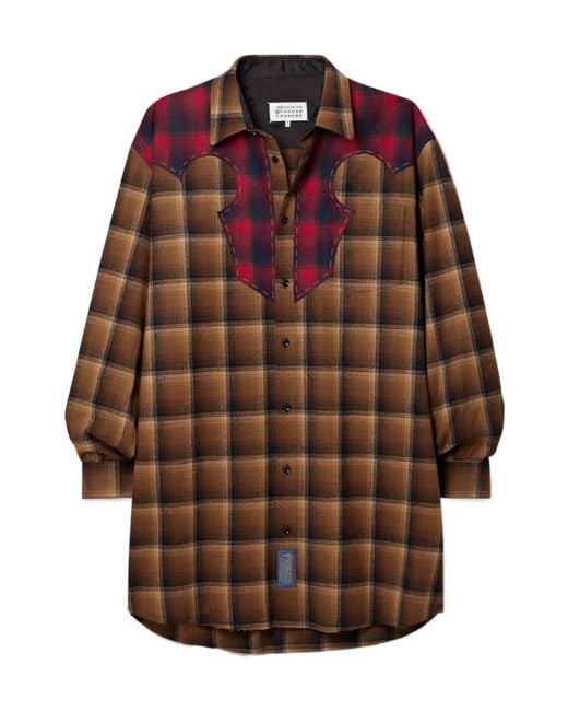 Maison Margiela Brown Checked Wool-Flannel Mini Shirt Dress