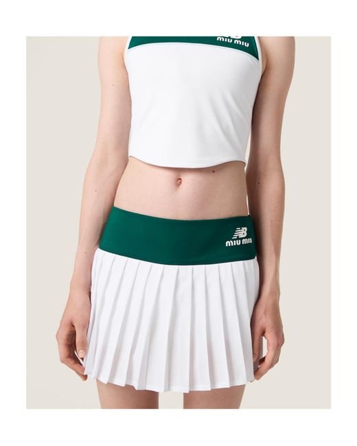 Miu Miu Green Stretch Technical Jersey Pleated Miniskirt