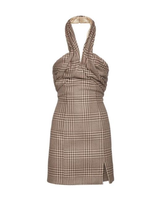 GIUSEPPE DI MORABITO Brown Prince Of Wales Wool Halter Neck Dress