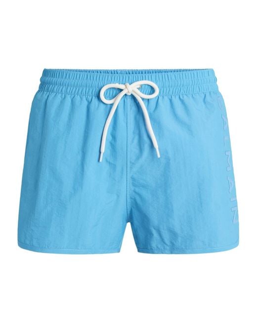 Balmain Blue Embroidered Swim Shorts for men