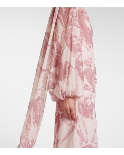 Erdem Pink Draped Floral Silk Voile Gown