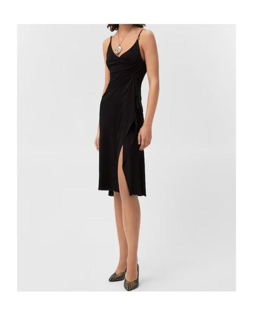 Versace Black Draped Ruffled Midi Dress