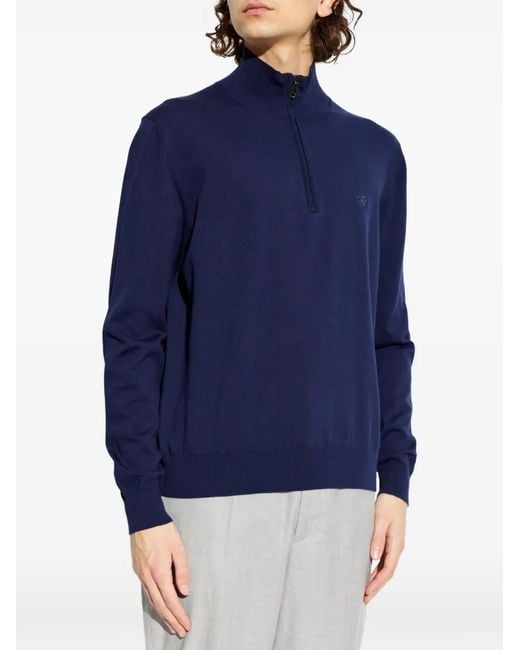 Etro Blue Zip-Up Logo-Detail Sweater for men