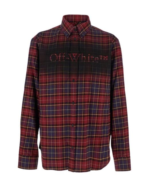Off-White c/o Virgil Abloh Men's Red Logo Printed Checked Long