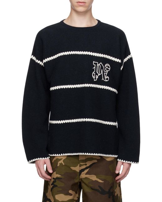 Palm Angels Blue Logo Intarsia-Knit Jumper for men