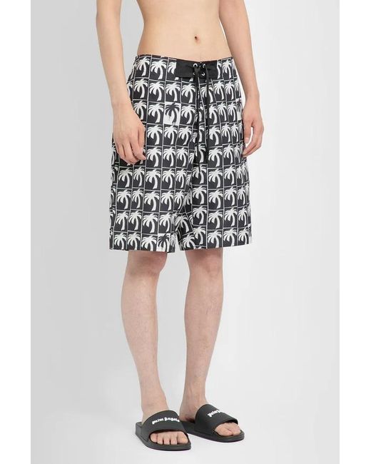 Palm Angels Black Logo Printed Drawstring Swim Shorts for men
