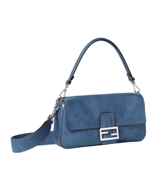 Fendi Blue Baguette Ff Plaque Shoulder Bag