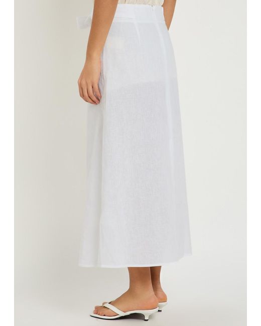 Totême White Tie-Waist Cotton And Linen-Blend Midi Skirt