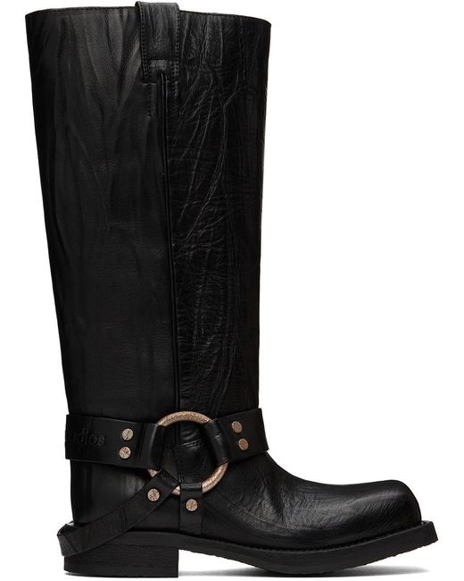 Acne Black Square-Toe Buckle Boots