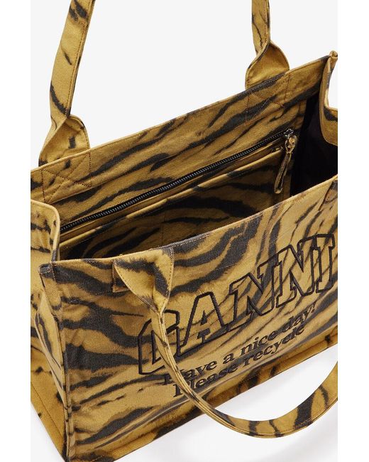 Ganni Metallic Zebra Print Large Tote