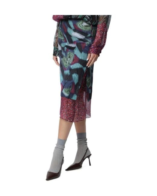 Dries Van Noten Blue Silk-Blend Print Skirt