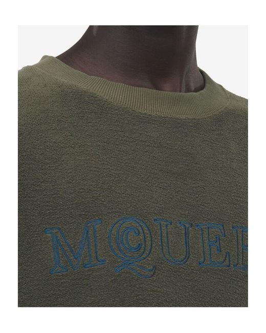 McQueen Green Logo Embroidered Crewneck Sweatshirt for men