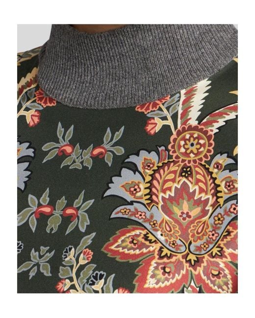 Etro Green Panelled Knit Long-Sleeve Shirt