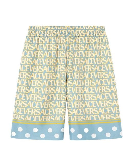 Versace Multicolor All-Over Logo Printed Knee-Length Shorts for men