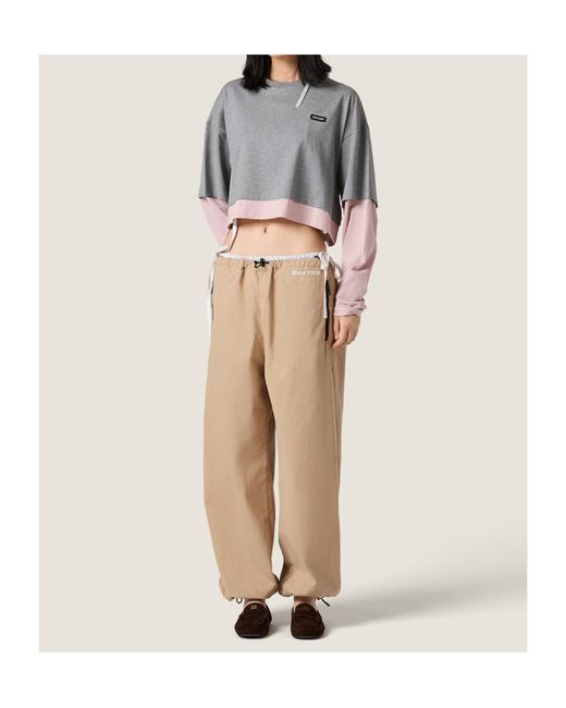 Miu Miu Gray Cotton Jersey T-Shirt