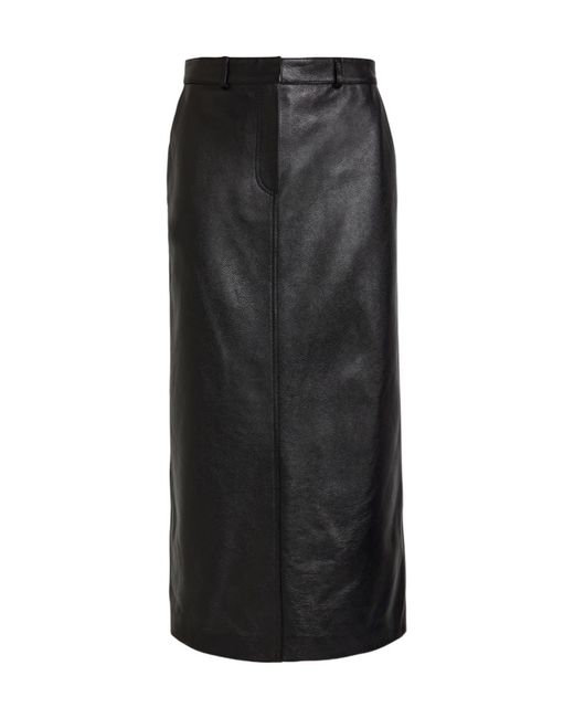 Totême Black Grained Leather Midi Skirt